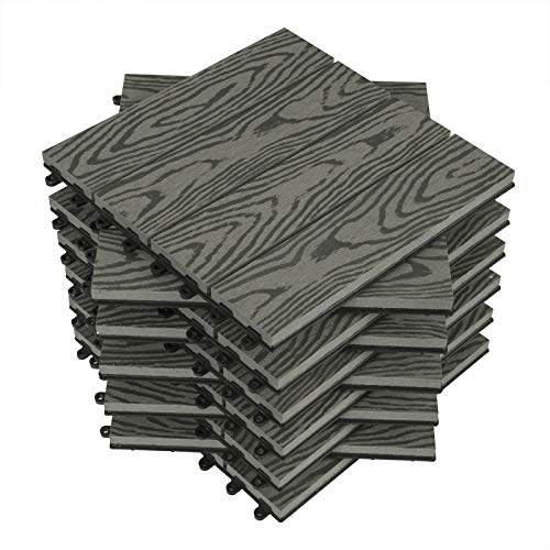 WOLTU Suelo de WPC Set de 11 Baldosas de Madera Exterior para Porche Patios Jardin, 30 x 30 cm 1m² Suelo de Exterior Compuesta Azulejos para Terraza, Jardin Gris Claro