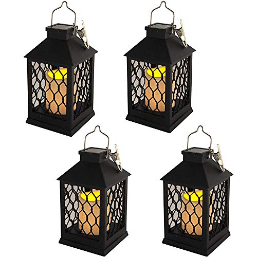 Worth 4Pcs Linternas solares Colgando Luces solares al Aire Libre con Abrazaderas, Batería Recargable Farol del jardín Luces de Velas