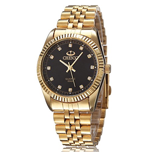 xlordx Chenxi Moda Hombre Oro Reloj de Muñeca Analógico de Cuarzo Acero Inoxidable Color Negro