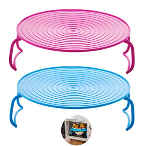 YCZCHE14 Soportes para Platos al Vapor Microondas Rejillas de Comida al Vapor Microondas Horno Bandeja Plegable Rejilla de Vapor Accesorio de Cocina para Horno Refrigerador Azul Rosa 2 Piezas