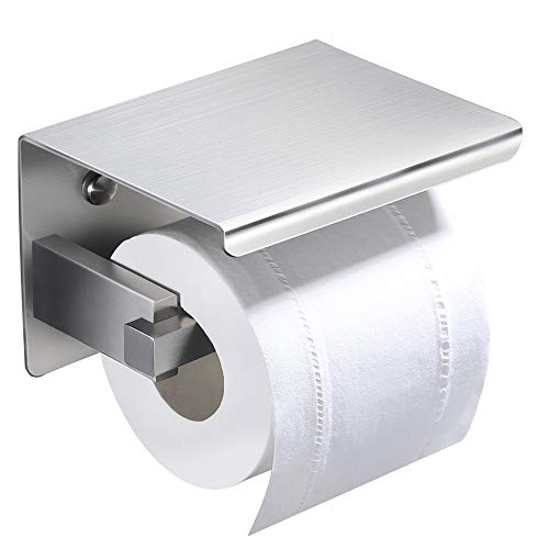 YIGII Portarrollos Baño - Portarrollos Para Papel Higiénico Adhesivo Porta Rollos de Papel Higienico con Estante de Almacenamiento, Acero Inoxidable (Plata)