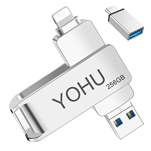 YOHU 256GB Pendrive para iPhone Photo Stick Memoria USB para iPhone y iPad Android Laptops Flash Drive Expansión (Plata)