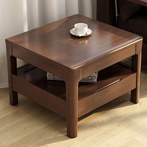 YTSFT Madera Maciza Mesita Pequeña Mesa Cuadrada Sala De Estar con Cajón Almacenamiento Mesa Baja Dormitorio Estudio Mesa De Sofá Mesita De Noche-Color Nogal