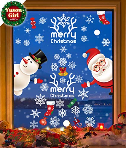 Yuson Girl Papá Noel Snowman Copos de Nieve Merry Christmas Pegatinas de Ventana Navidad Reutilizable Murales Decorativos Pared Invierno Decoracion Ventana Puerta Navidad Exterior Tienda Casa