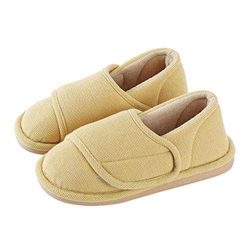 Zapatillas de Estar por casa para Hombre,Los deslizadores interiores de la espuma viscoelástica de las mujeres,zapatos cómodos del algodón suela antideslizante de la anchura ancha-amarillo_36EU-37EU