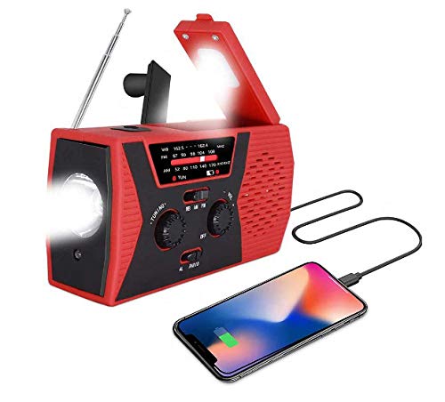 ZHANGY Radio portátil con manivela Solar de Emergencia Am/FM/NOAA Radio de Alerta meteorológica con Linterna LED, lámpara de Lectura 2000mAh Power Bank