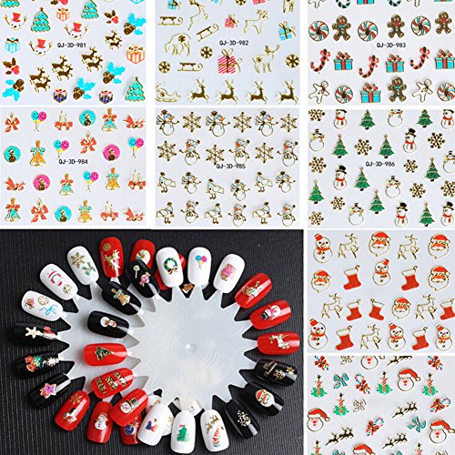 ZUMUii Butterme 3D ¨¢rbol de Navidad Copo de Nieve Pegatinas Manicura Calcoman¨ªa Puntas Decoraci¨®n U?as Sint¨¦tica legierungs Cristal RHI nestone Decoraci¨®n de 24?Hojas Diferentes Art