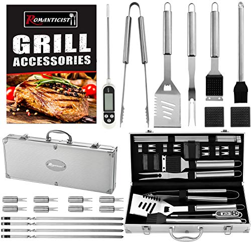 21pc Herramientas de Barbacoa de Acero Inoxidable - Parrilla al Aire Libre Utensilios de Barbacoa con Caja de Aluminio Delicado