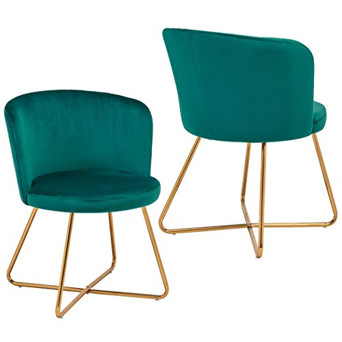 2X Silla de Comedor de Tela (Terciopelo) diseño Retro Silla tapizada Vintage sillón con Patas de Metal seleccion de Color Duhome 8076X, Color:Verde Azulado, Material:Terciopelo