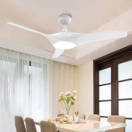52-Inch Flush Mount Ceiling Fan Light with Remote Control, Low Profile 3 Reversible Blades Fan Light Fixture for Living Room/Dining Room/Bedroom, 3000K-6000K Changeable,Nickel