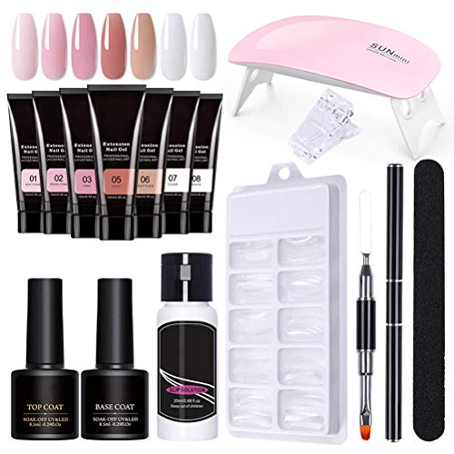 7 colores Nail Gel Kit, Kit Uñas de Gel Completo, Contiene 3 tipos de geles de extensión, cada gel de extensión contiene 15 ml y hay 100 puntas de uñas postizas, Es adecuado para uso doméstico, salón