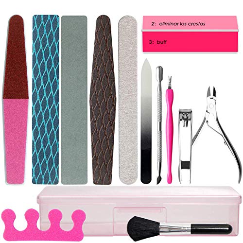 7 star Lima de Uñas, Juego de Manicura Profesional, 13 en 1 Acero Inoxidable Cortauñas Pedicura Lavable de Doble Cara de Esmeril, Kit de Manicura para Salón y Uso Doméstico