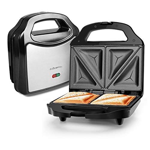 Aigostar Cieplo Steel 30CEX - Sandwichera Electrica con Capacidad para 2 Sándwiches Tostados de 700W. Acero inoxidable. Antiadherente 2 Sandwiches y 2 Indicadores Luminosos. Calidad y garantía propia. Libre BPA.