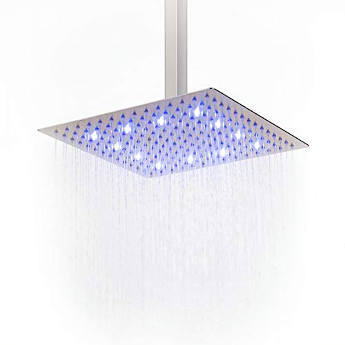 Alcachofa de ducha LED de alta presión ultra delgada de acero inoxidable 304 cuadrado de lluvia, cepillo de níquel (30 cm)