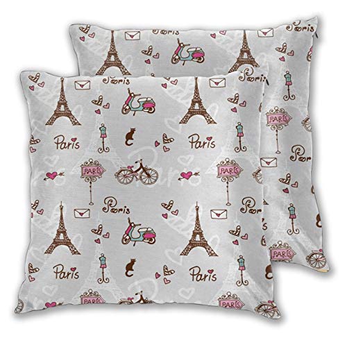 ALLMILL Juego de 2 Decorativo Funda de Cojín, Romance Language Capital of Love Eiffel Heart Fashion City Impresión de niña Funda de Almohada Cuadrado para Sofá Cama Decoración para Hogar,55x55cm