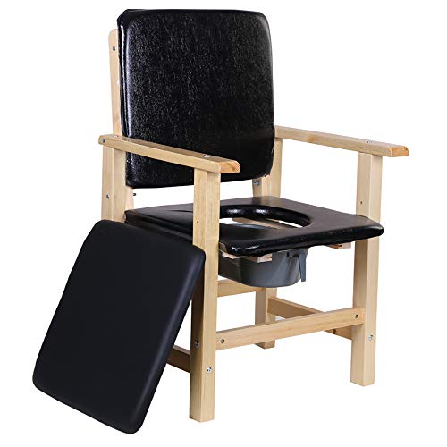 ALY® Silla De Inodoro/WC, Asiento De Inodoro para Ancianos, Silla De Madera Acolchada con Respaldo, Orinal Largo