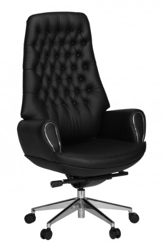 AMSTYLE Silla de Oficina Chairman de Piel auténtica, Color Negro, 150 kg, Mecanismo de sincronización, reposacabezas, Altura Regulable, función de inclinación, diseño Chesterfield, Respaldo Alto