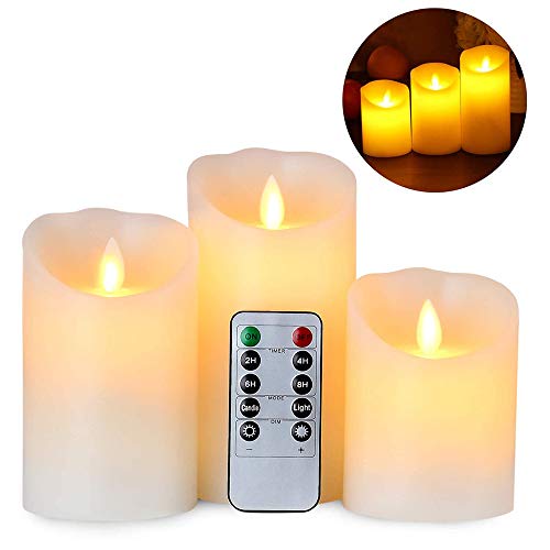 AnnSpa 3 Set Velas de LED sin Pilares de pilas Llama con Control Remoto, de Cera Real Parpadeo Mecha móvil Parpadeo Ámbar Luz amarilla Velas, Cera Sin Perfume para Regalo y decoración