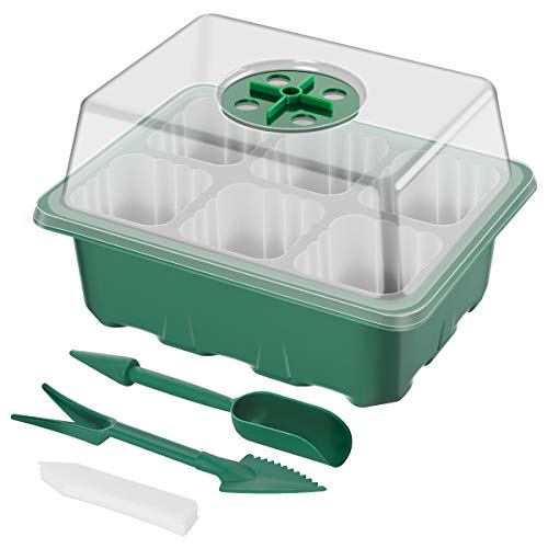 ANSUG 5 Set Bandeja de Inicio de plántulas Bandeja de germinación de propagador con bandejas de Cultivo de Invernadero con Domo Ajustable de Humedad (6 Celdas por Bandeja, 10 Etiqueta, 2 Herramienta)