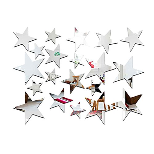 Arichtop 20pcs / Set Forma de Estrella del Espejo Pegatinas 3D acrílico Estrellas Espejo Adhesivos de Habitaciones DIY la decoración del hogar del Papel Pintado (Silver)