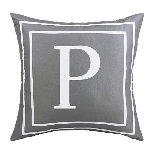 ASPMIZ Fundas de almohada con letras del alfabeto inglés P, fundas de almohada con inicial en color gris, funda de cojín decorativa para cama, dormitorio, sofá (gris, 45,7 x 45,7 cm)