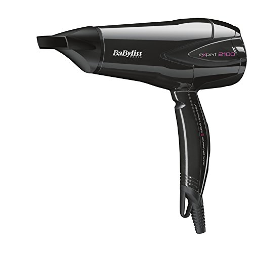 BaByliss Expert - Secador de pelo económico, 25% ahorro de energía, 2 temperaturas, aire frío, boquilla incluida, anilla de colgar, 2100 W, color negro
