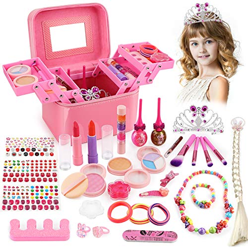 balnore Maquillaje para Niños, 34 Piezas Lavables Set de Maquillaje para Niñas con Caja de Maquillaje, Niños Fiesta, Cumpleaños