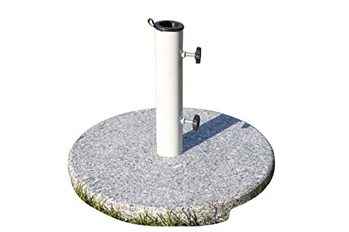 Base de sombrilla de granito redonda y grande, 20 kg - Con tubo de acero con revestimiento de polvo