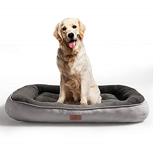 Bedsure Cama para Perros Grandes L - Colchon Perro Lavable de Felpa Muy Suave - Sofá de Perro 92x69x18cm,Gris