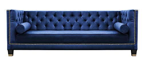 Belle Fierté Sofá Chesterfield de terciopelo de 3 plazas, color azul marino