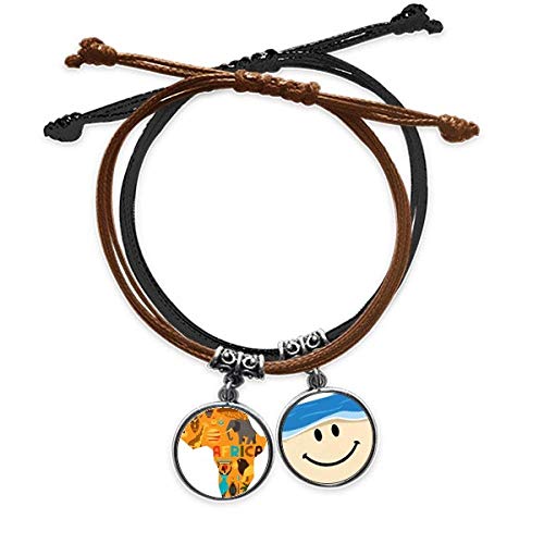 Bestchong Pulsera de piel con diseño de mapa de África con ilustración de sabana africana y cuerda para la mano