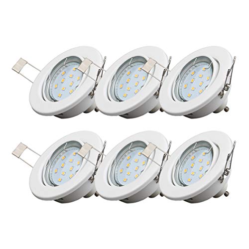 B.K.Licht 6 x 3W LED Focos empotrables giratorio GU10 Ø86mm, 230V, Downlight IP23, Luz blanco cálido 3000K, profundidad 70mm