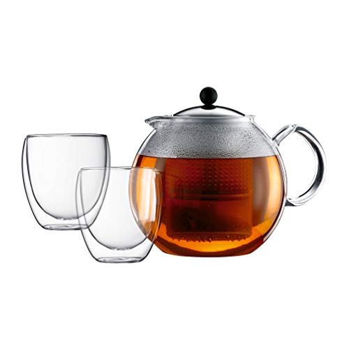 Bodum - K1833-16 - Assam Set - Tetera con émbolo 1.5 l - con 2 Vasos térmicos 0.25 l