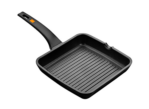 BRA A271422 Efficient - Grill asador con rayas, aluminio fundido con antiadherente Teflon Platinum Plus, apto para todo tipo de cocinas incluido inducción, libre de PFOA, negro, 22 x 22 cm