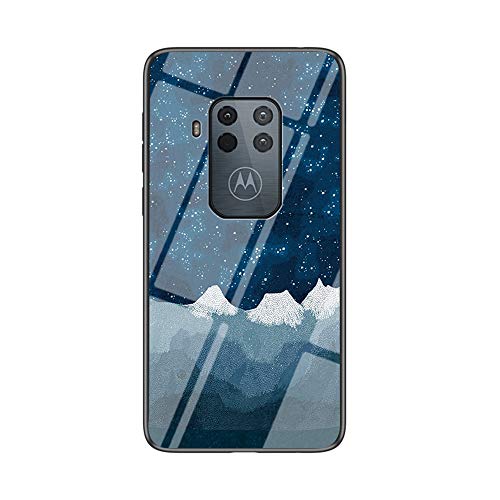 BRAND SET Carcasa para Motorola One Zoom Funda Protectora Transparente con Patrón Tela de Ajedrez Star Luo Cubierta Trasera de Vidrio Templado + Borde de Silicona Case Antigolpes-XLQB