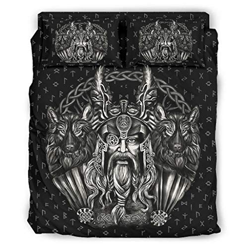 BTJC88 Viking Odin and His Wolf - Juego de ropa de cama (4 unidades, 228 x 264 cm), color blanco