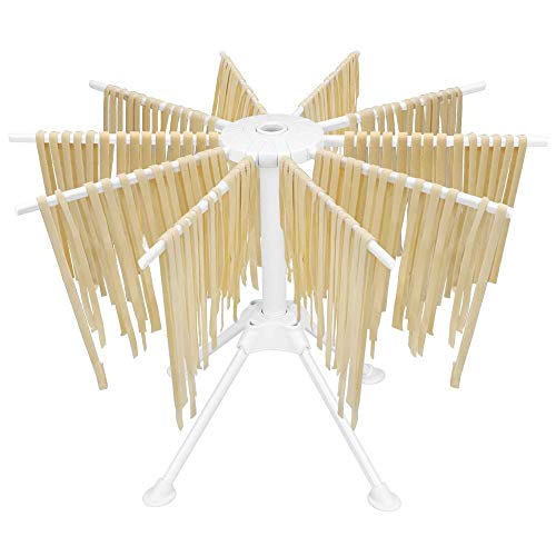 Bugucat Secador de pasta con 10 peldaños extensibles para hasta 2 kg de pasta, tazas, toallas, varilla de transporte integrada, secador de espaguetis plegable, secador de pasta