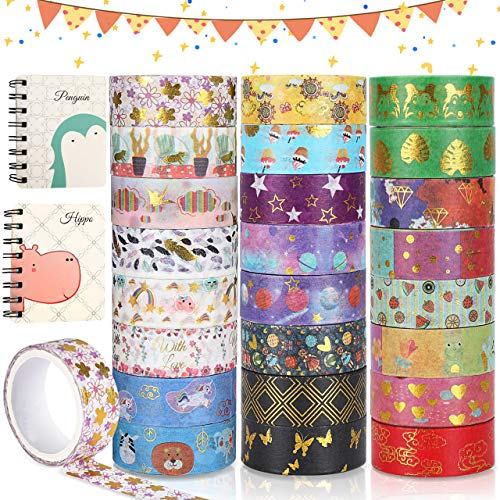 Buluri Washi Tape Set, 24 Rollos Washi Glitter Adhesivo de, Glitter Adhesivo De Cinta Decorativa Scrapbooking Diy Manualidades, Crafts,Paquete De Cintas Adhesivas Washi