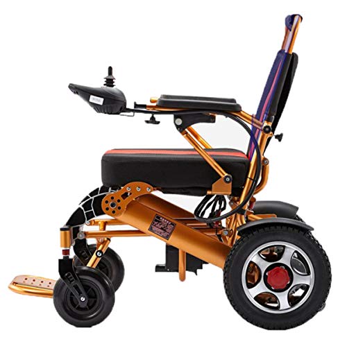 BYCDD Plegable Silla de Ruedas, Silla de Ruedas Plegable Ligera Portátil Potencia del Motor para sillas de Ruedas Eléctrica Power Chair Transportar,Gold