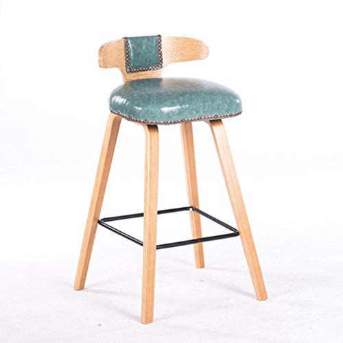 CAI Asiento Silla-Barra Silla Azul/Rojo Madera Maciza + Aceite-Cera-Cuero Barra Silla Remache Aceite Piel Cera Alto Taburete Bar Heladerías para el hogar Modernas sillas de recepción Minimalistas -