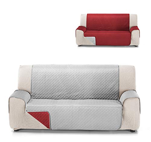 Cardenal Textil RUBÍ Cubre Sofa Bicolor Reversible, Rojo/Perla, 3 Plazas