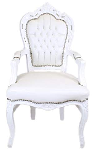 Casa Padrino Silla Barroco Cena Blanca Aspecto de Cuero/Blanco con Brazos - Silla Barroco - Silla de Estilo Antiguo