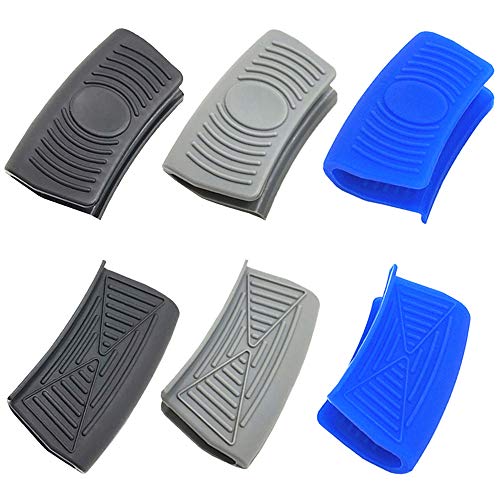 Ceqiny 3 pares de asas silicona para ollas agarraderas para ollas agarres para cocinar wok utensilios de cocina soporte de silicona para ollas de hierro fundido, sartenes planchas, negro, gris y azul