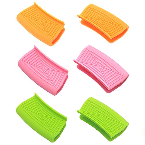 Ceqiny 3 pares de asas silicona para ollas agarraderas para ollas agarres para cocinar wok utensilios de cocina soporte de silicona para ollas hierro fundido sartenes, planchas, naranja rosa verde