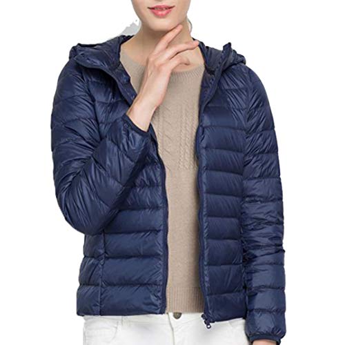 Chaqueta de Invierno para Mujer Chaqueta de Plumas Ultraligera Chaqueta Blanca con Capucha de Manga Larga Abrigo cálido Parka Resistente al Viento Color sólido Outwear portátil