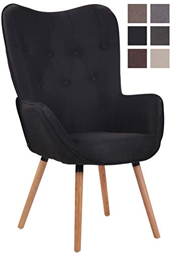 CLP Sillón Relax Ashford Tapizado En Tela I Butaca De Salón En Estilo Escandinavo I Sillón De Lectura con Base De Madera I Color: Negro, Madera Natural