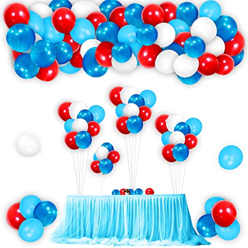 Colmanda Globos Azules Blancos Rojos, 113 Piezas Globos de Azul Claro Rojo Blanco Azul Conjunto de Arco de Globos, Látex Globos para Fiesta de Cumpleaños, Decoración de Fiesta Temática (B)