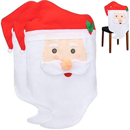 com-four® 2X Fundas de Silla Funda de Papá Noel, decoración Detallada para Poner en la Silla para Navidad (02 Piezas - Santa Claus)