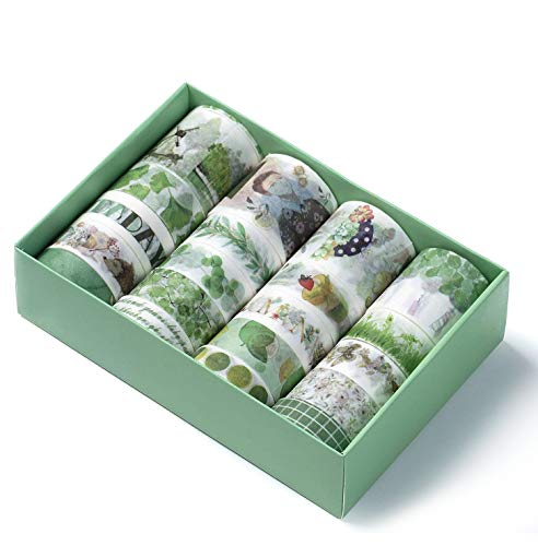 Comius Sharp 20 Rolls Cinta Adhesiva Decorativa Colección de Flores para DIY Artes y Artesanías, Decoración de La Habitación, Tarjetas, Scrapbook (Verde)