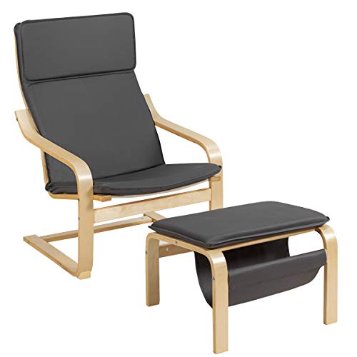 COSTWAY Sillón de Relajación con Otomana Sillón de Relax con Reposabrazos Sillón de TV de Madera con Cojín Removible para Salón Dormitorio Balcón (Gris Oscuro)